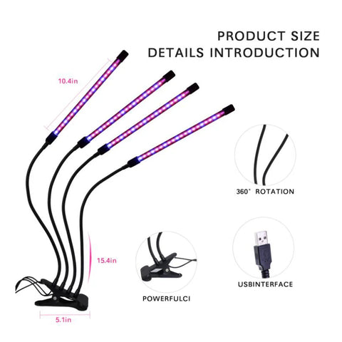 45W 5 Heads LED Grow Light Full Spectrum Phyto Lamp USB Clip-on Grow Lamp For Indoor Plants Seedlings Flower Tent Box Fitolampy