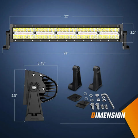 22Inch 480W LED Light Bar Spot Flood Amber White Strobe 6 Modes Function Reset Function Off-Road Truck Car ATV SUV Cabin