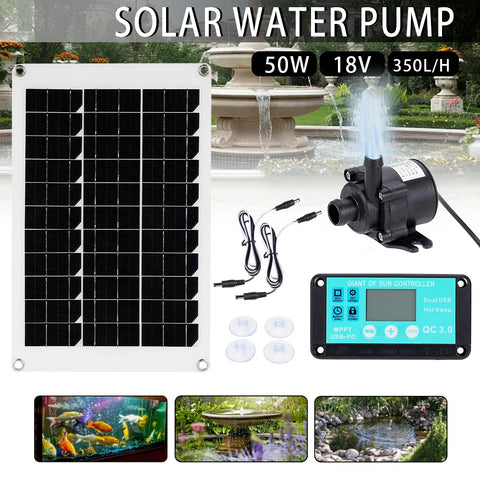 DC 12V Brushless Solar Water Pump Kit Time Control Solar Controller 350L/H Ultra-quiet Submersible Motor Garden Fountain Decor