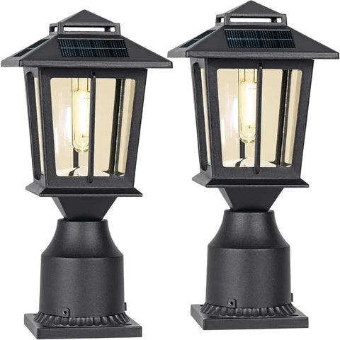 2-piece Set of Solar Column Cap Lights, Used for Pole Fence Garden Courtyard Porch Outdoor Decoration with Solar Lights