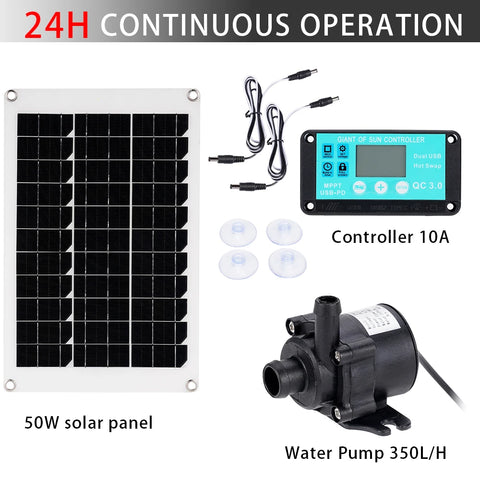 DC 12V Brushless Solar Water Pump Kit Time Control Solar Controller 350L/H Ultra-quiet Submersible Motor Garden Fountain Decor