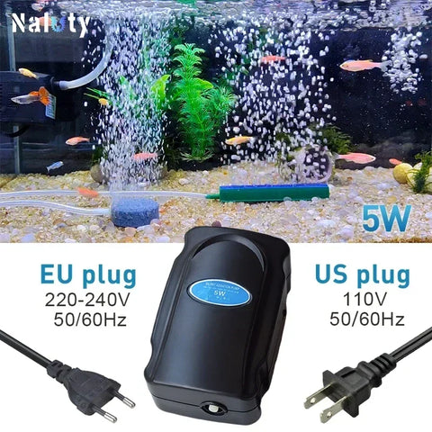 5W Aquarium Silent Air Pump 220V-240V 110V Fish Tank Quiet Oxygen Pump Accessories Bubble Pump Air Stone Aquarium Air Compressor