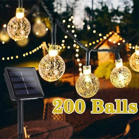 200LED Solar String Lights Outdoor Crystal Fairy Light Chritmas Garland 8 Modes Waterproof Patio Light for Garden Party Decor